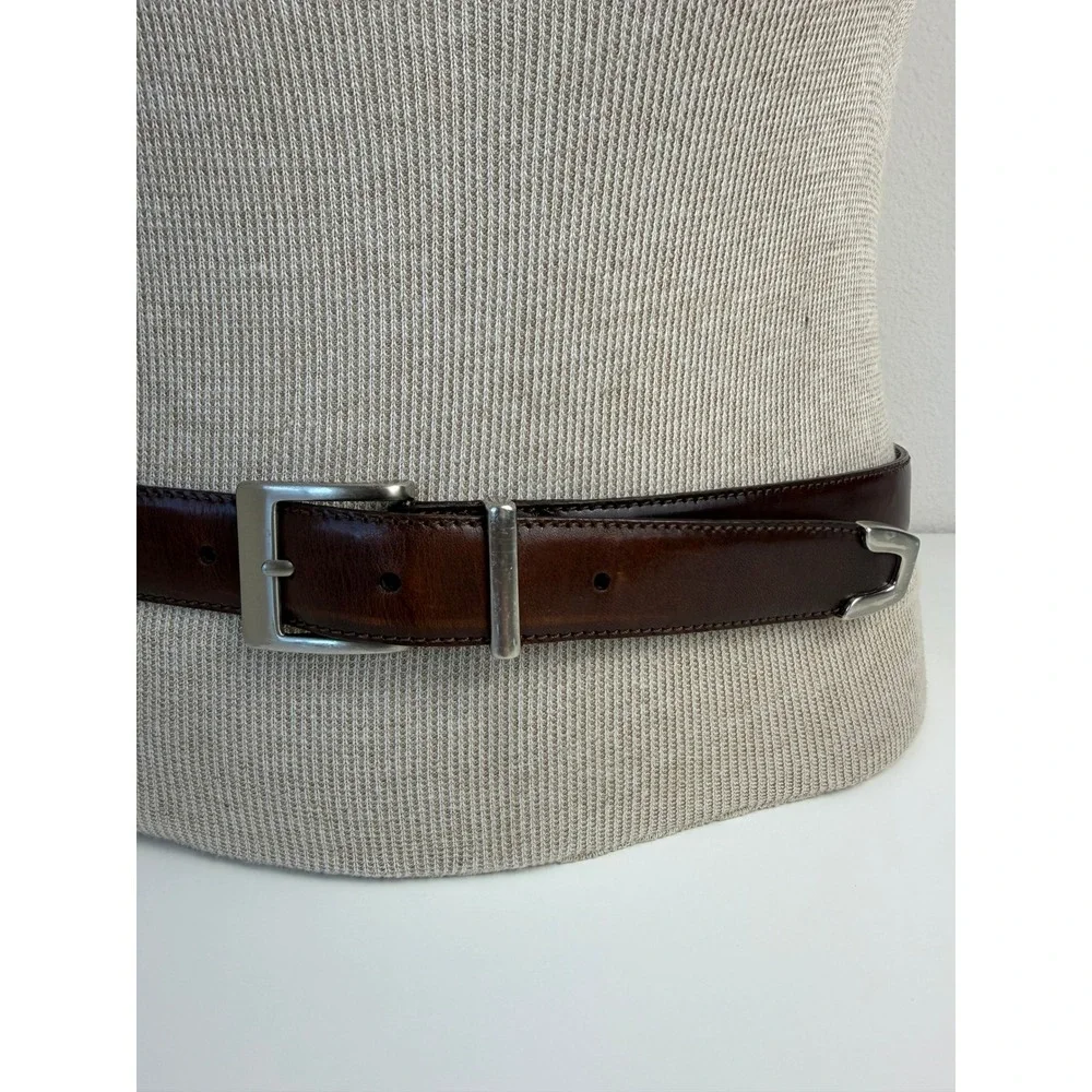 Mens Genuine Leather Belt 38 Brown Silver Buckle Metal Tip Dress Casual 44in